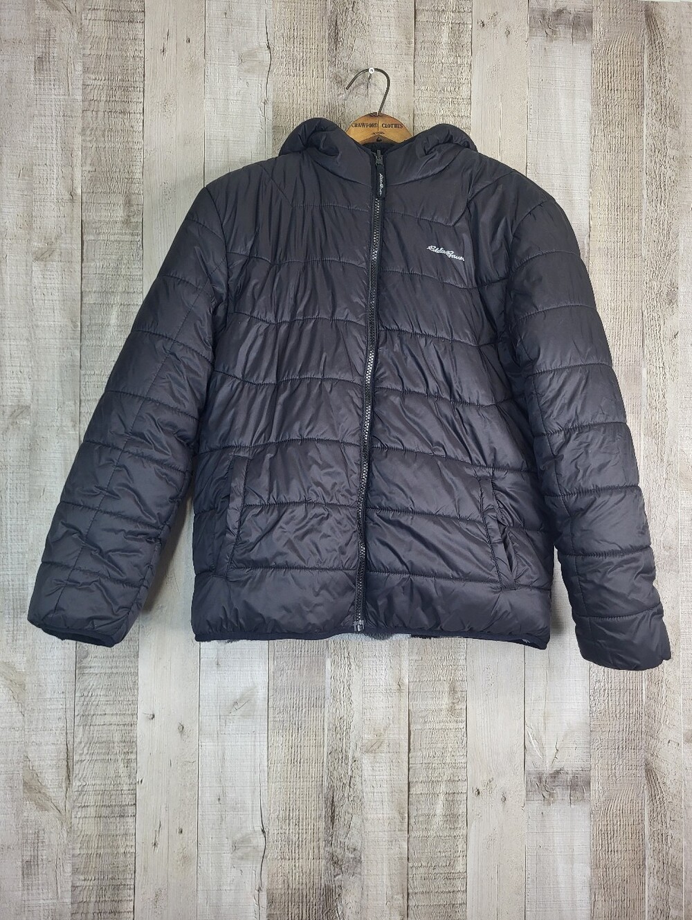 Eddie Bauer Kids' Reversible Black Quilted Hooded Jacket. Size 14/16